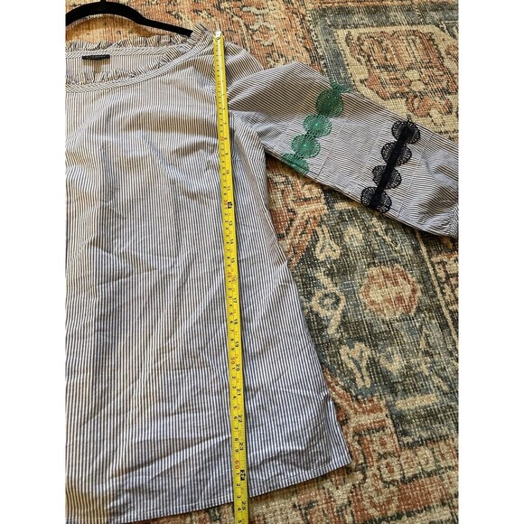 Talbots Small Blue/White Striped Embroidered Coastal Boho Bishop Cotton Top Work - Picture 7 of 8